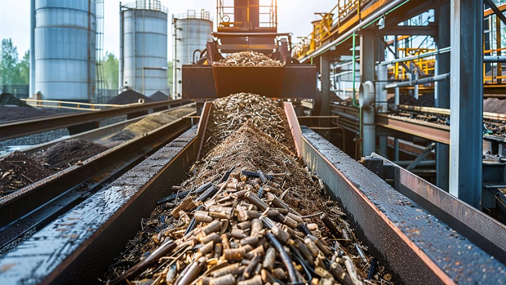Conveyor system transports biomass to pyrolysis reactor for biochar production
